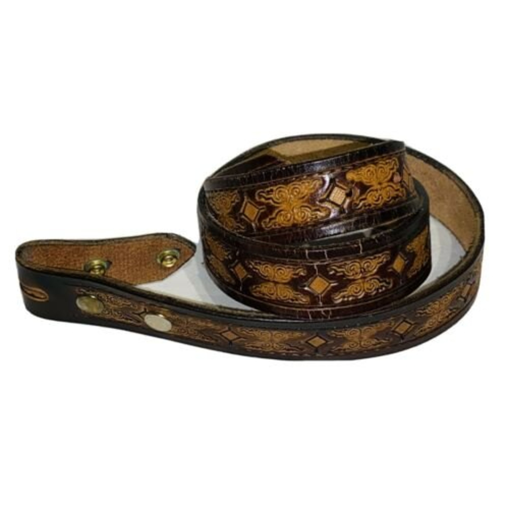 Western Style Women’s Leather Belt Tooled  Brown w/o buckle Nice Wear 40 Scroll